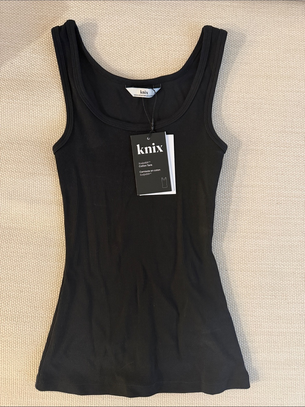 knix Black Ribbed Scoop Tank - Fitted Cotton Blend